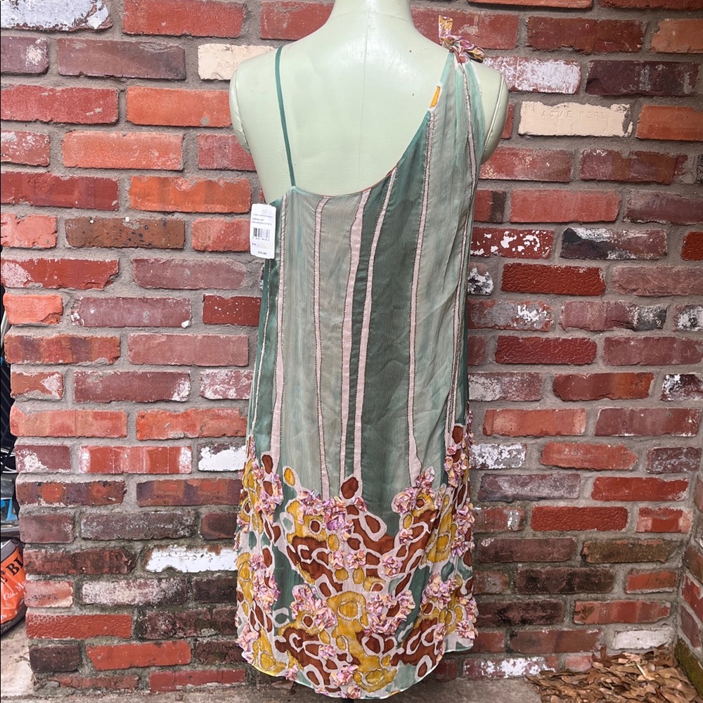 NWT Diane VonFurstenberg Silk Beaded One-Shoulder Striped & Floral Dress size 8 - Picture 7 of 10